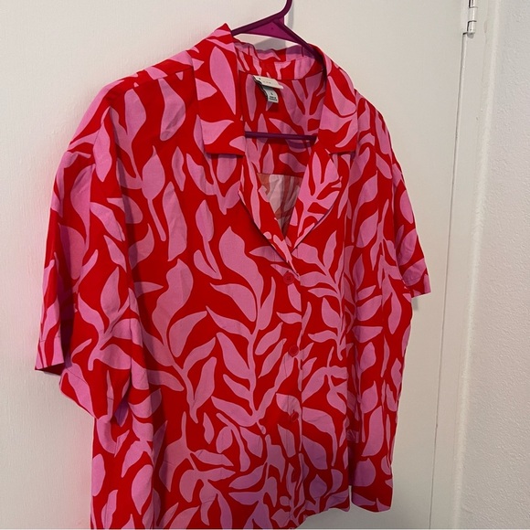 NEW A New Day Women’s Crepe Short Sleeve Button Down Bright Pink Large - Picture 3 of 13